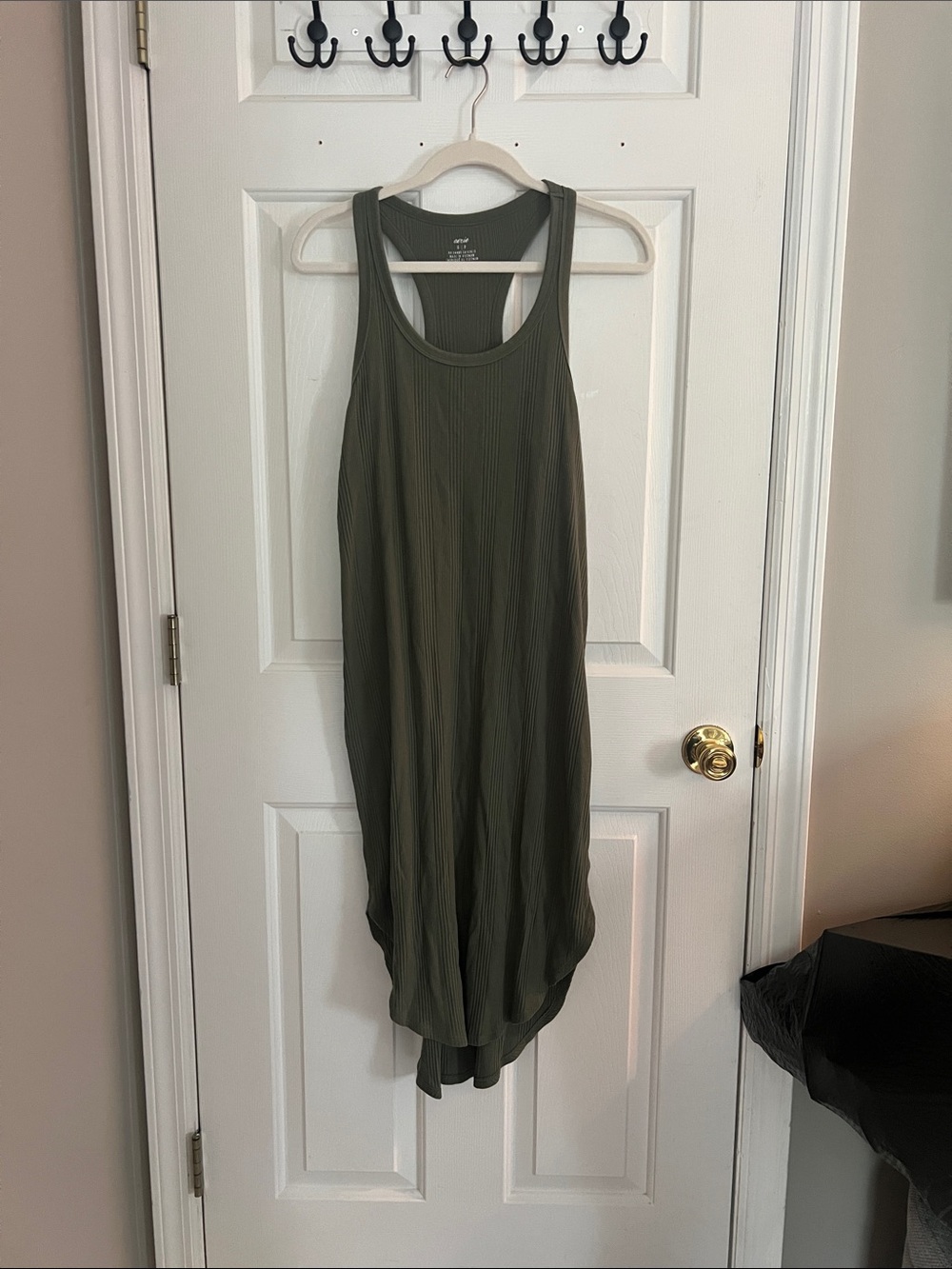 Aerie Ribbed Racerback Midi Dress in Olive Green